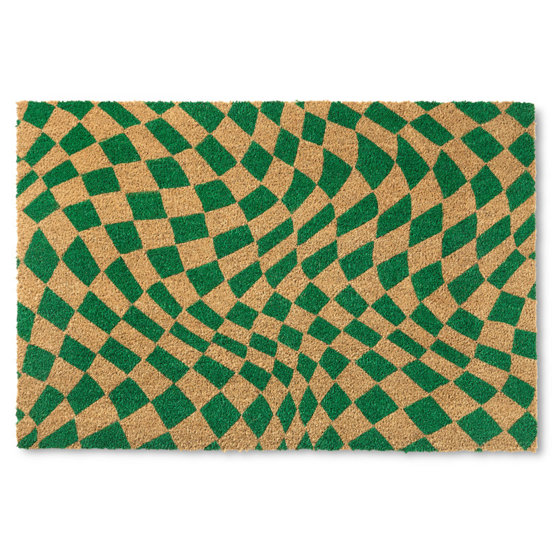 Groovy Checkerboard Green Coir Outdoor Door Mat, 18 x 30