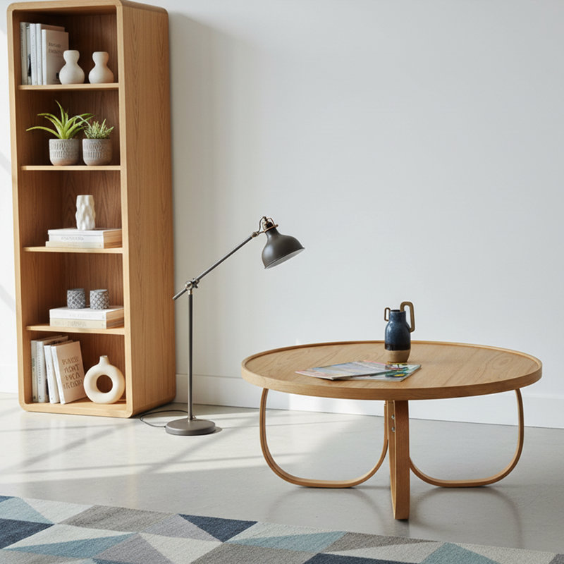 Table basse ronde en bois massif - 39 po de diamètre - Chêne / Noyer, Chêne