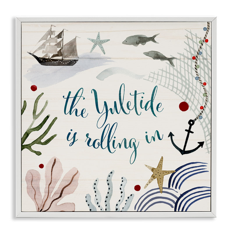 «Nautical Yuletide Christmas», estampe numérique par Victoria Barnes, H 24 po x l 24 po, Giclée encadrée blanc bord de mer