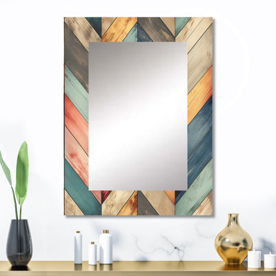 Almaha Farmhouse Wood Board Chevron - chevron  Decorative Mirror, Chevron Wall Mirror, Printed Metal Art