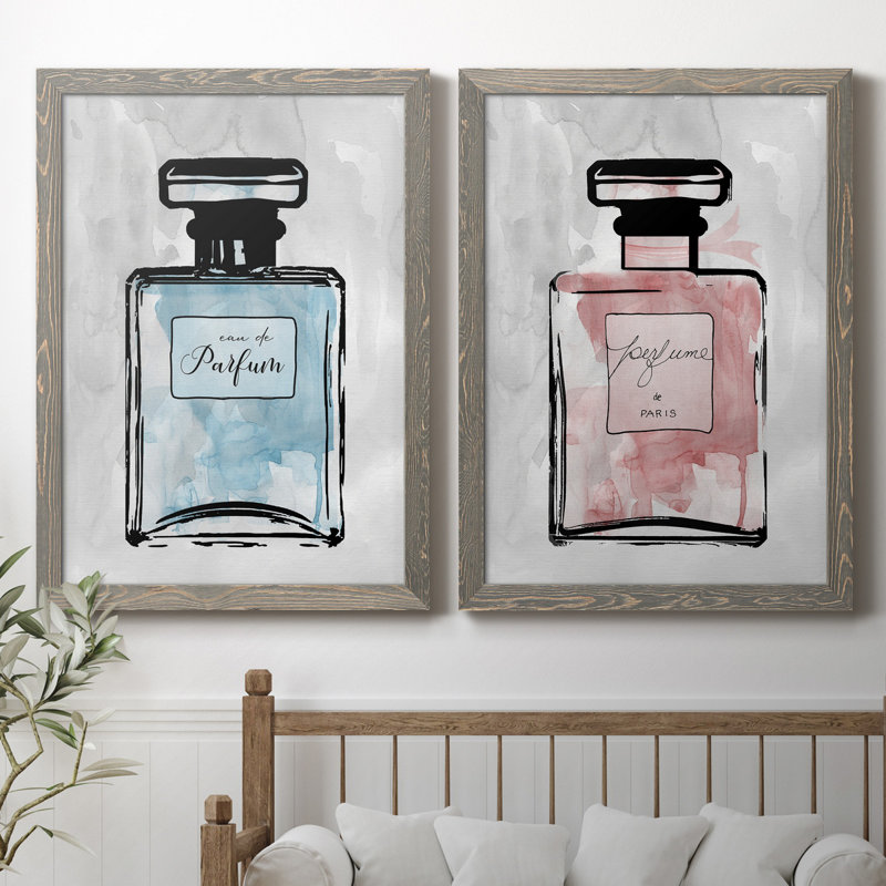 «Blue Wash Perfume», ensemble de 2 reproductions d'art, Pas de tapis, Toile avec cadre gris, H 37,5 po x l 55 po x P 1,5 po