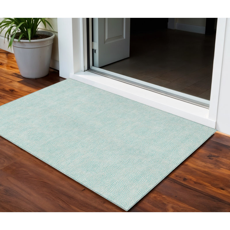 Tapis d'intérieur / extérieur géométrique lavable 3 pi x 5 pi Aqua