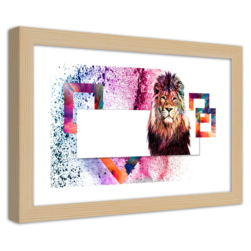 Lions - Single Picture Frame Print, Light Brown, 70cm H x 100cm W