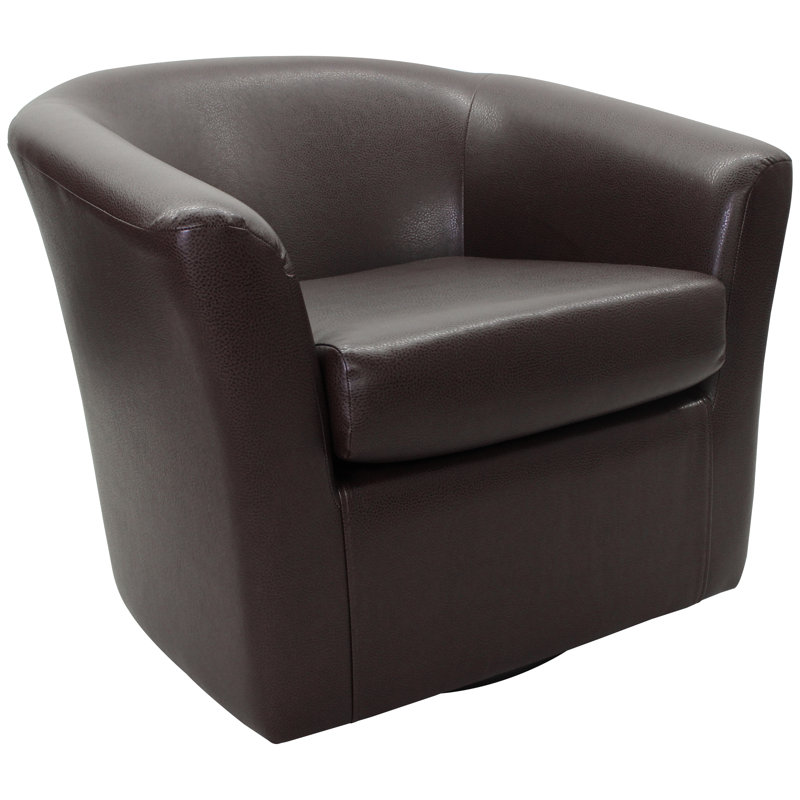 Fauteuil demi-tonneau pivotant de 32 po Agee, Similicuir brun