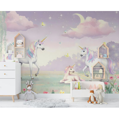 Unicorn Wallpaper | Enchanted Forest Wall Mural | Rainbow Unicorn Wall Decal For Kids Room & Nursery | Fantasy Wall Art 585RS (Peel-N-Stick) RS585