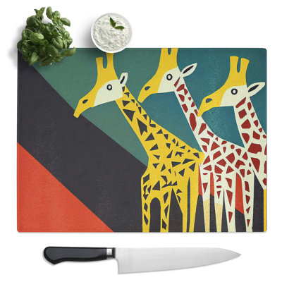 Abstract Giraffes  Glass Chopping Board