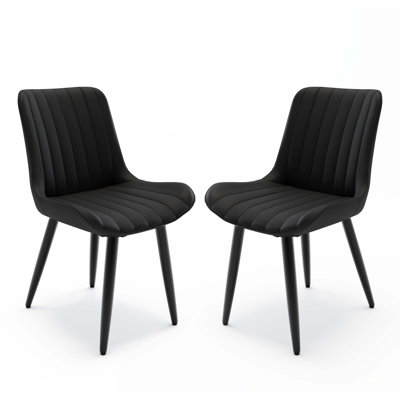 Ensemble de 2 chaises de salle à manger modernes en cuir polyuréthane sans accoudoirs avec des sièges rembourrés épais et des pieds en métal robustes pour plus de confort et de durabilité.