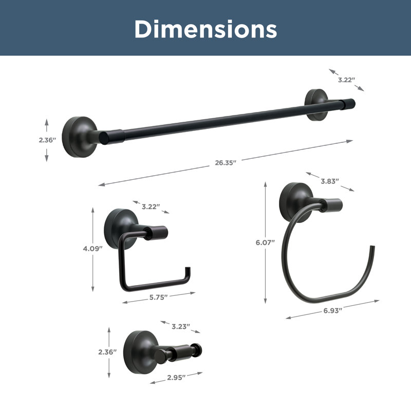 Matte Black Metal 4-Piece Bathroom Hardware Set