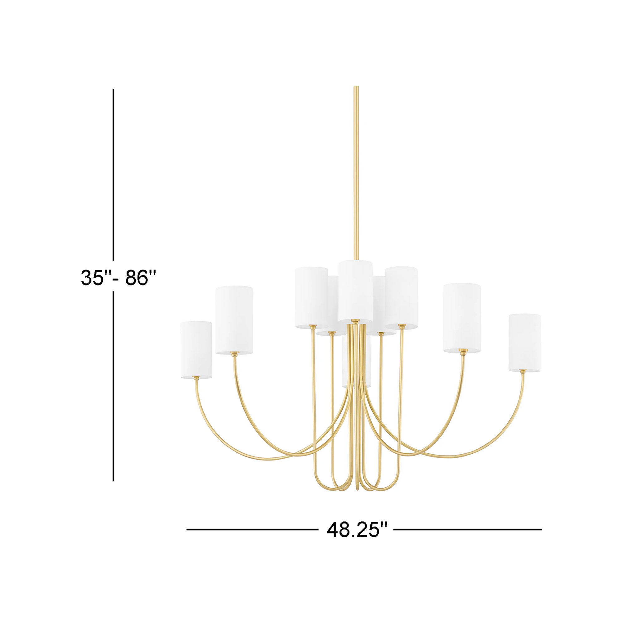 10 - Light Metal Chandelier, Aged Brass