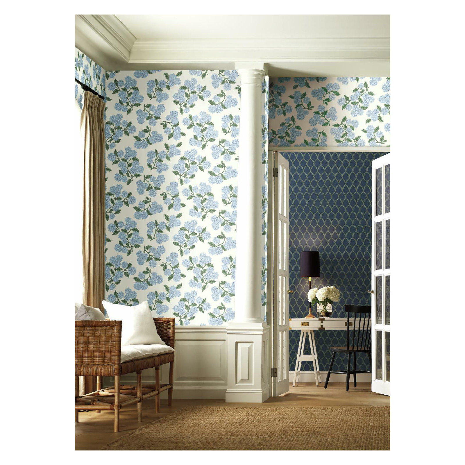 Hydrangea 27' x 27" Wallpaper, Blue/White