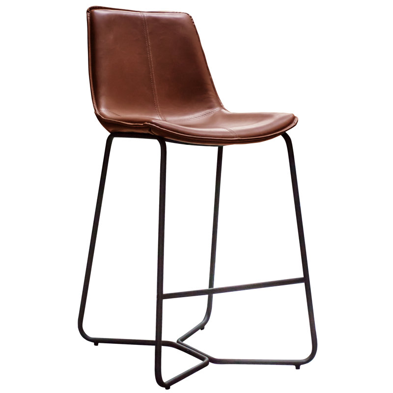 Carnot Upholstered Counter Stool with Metal Frame, Brown