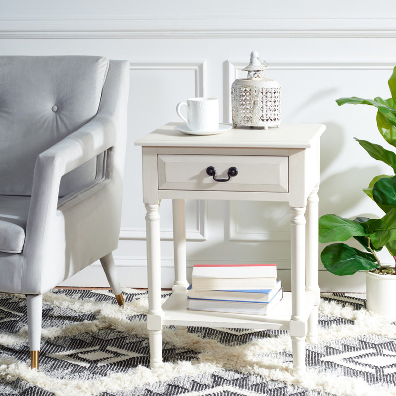 Peters End Table with Storage, Distressed White