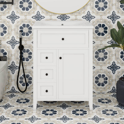 24 Inch Bathroom Vanity With Sink, Solid Wood Bathroom Sink Vanity Cabinet With Drawers And Adjustable Shelves, Small Bathroom Sink Cabinet