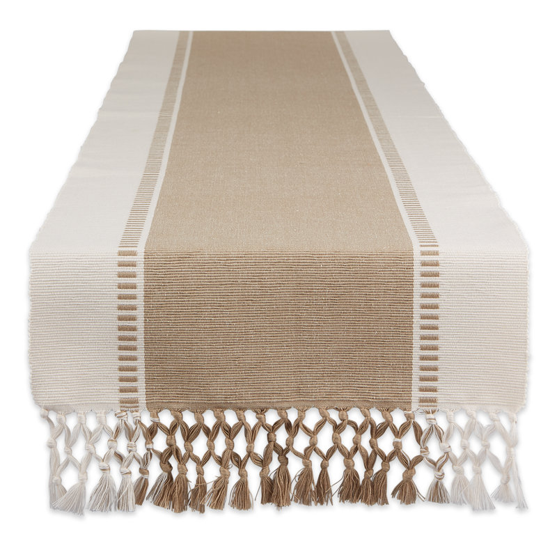 Kizer Striped 100% Cotton Table Runner, 72" x 13", Stone