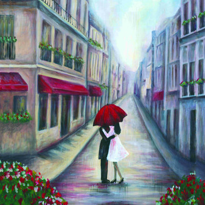 Baiser sous le parapluie rouge