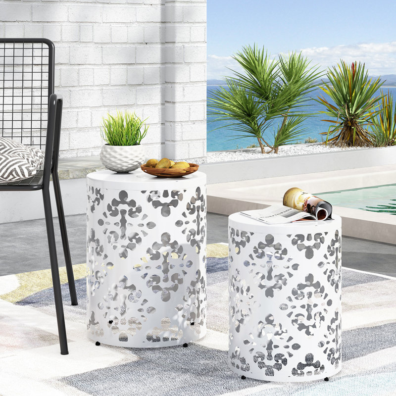 Metal end table set of 2, White