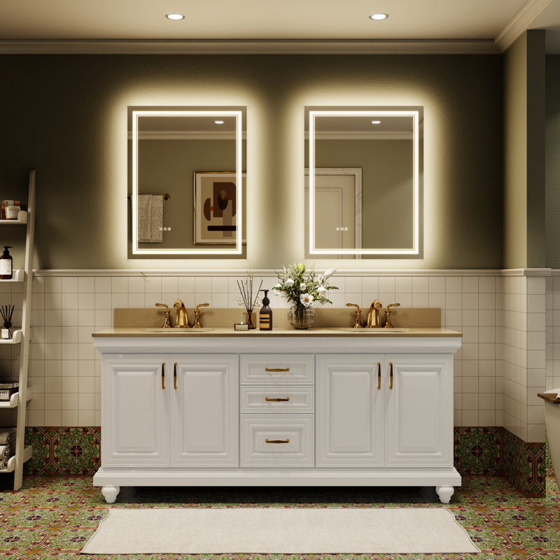 Aolaith Wall Mounted Rectangular Frameless Anti Fog LED Light Bathroom Mirror,Dimmable Vanity Mirror, 28" x 36"