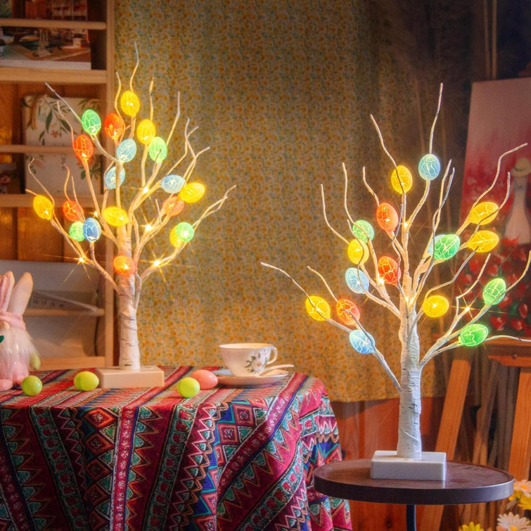 2 Pcs Easter Egg Tree,  Lighted Easter Tree Battery Operated USB With Timer, LED Birch Tree Tabletop Centerpiece Light For Easter Decorations (Set Of 2)