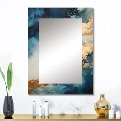«White and Blue Goldern Abstract River I - Northern Lights», miroir mural décoratif traditionnel, impression sur métal