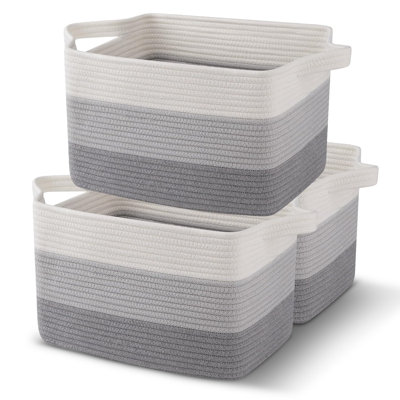  Storage Baskets Set of 3 Woven Cotton Rope