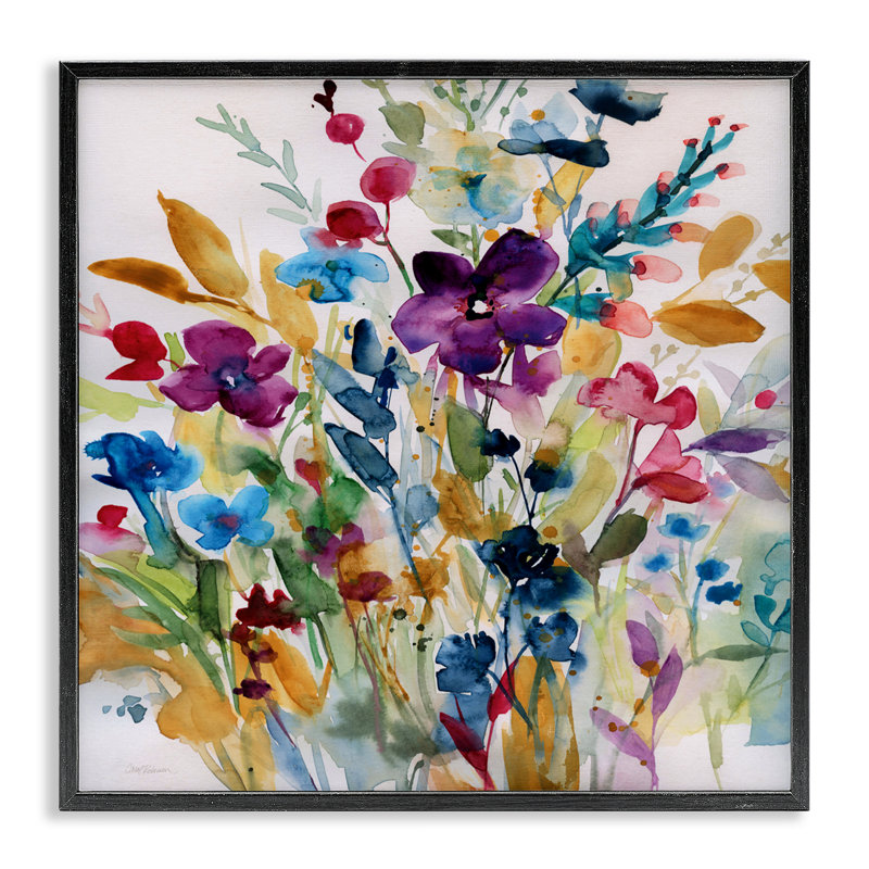Fleurs de jardin abstraites encadrées, estampe numérique, design par Carol Robinson, H 17 po x l 17 po