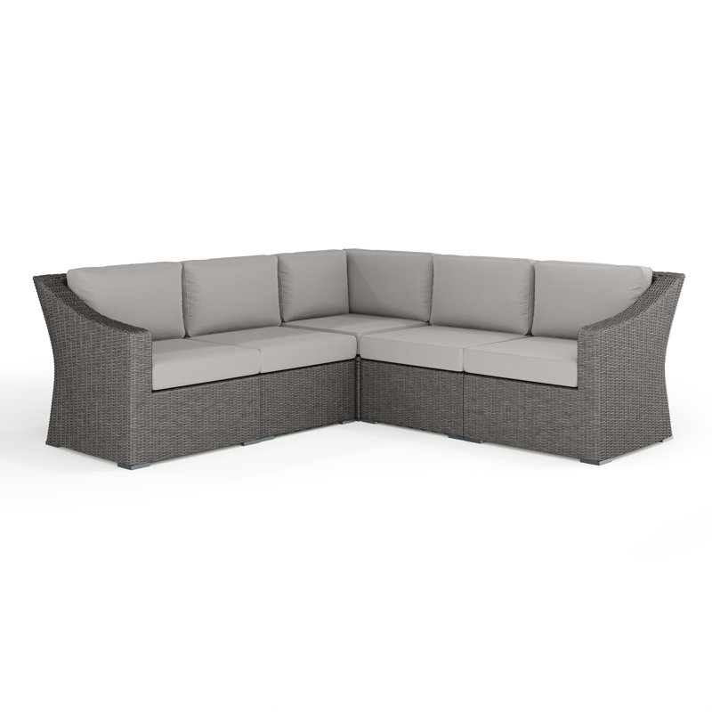 Martha Stewart Bedford Outdoor Modular Rattan Wicker 5-Seat Sectional Sofa With All-Weather Cushions, Gray, Gray