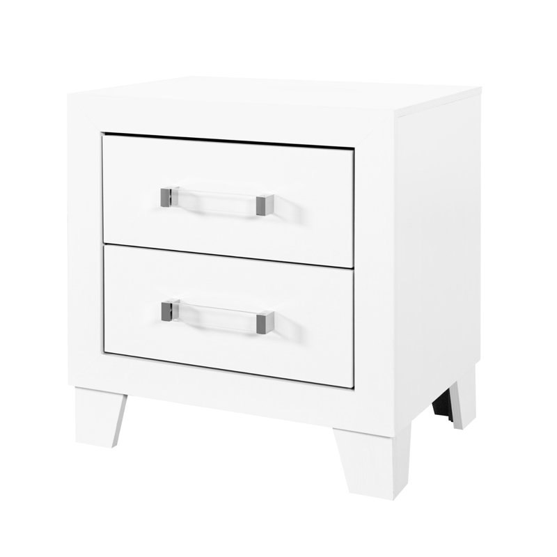 Sleek Engineered Wood White Nightstand, 34.63 Lb Weight - Contemporary Design Modern Nightstand With Acrylic Hardware, 16.1" Width Stylish