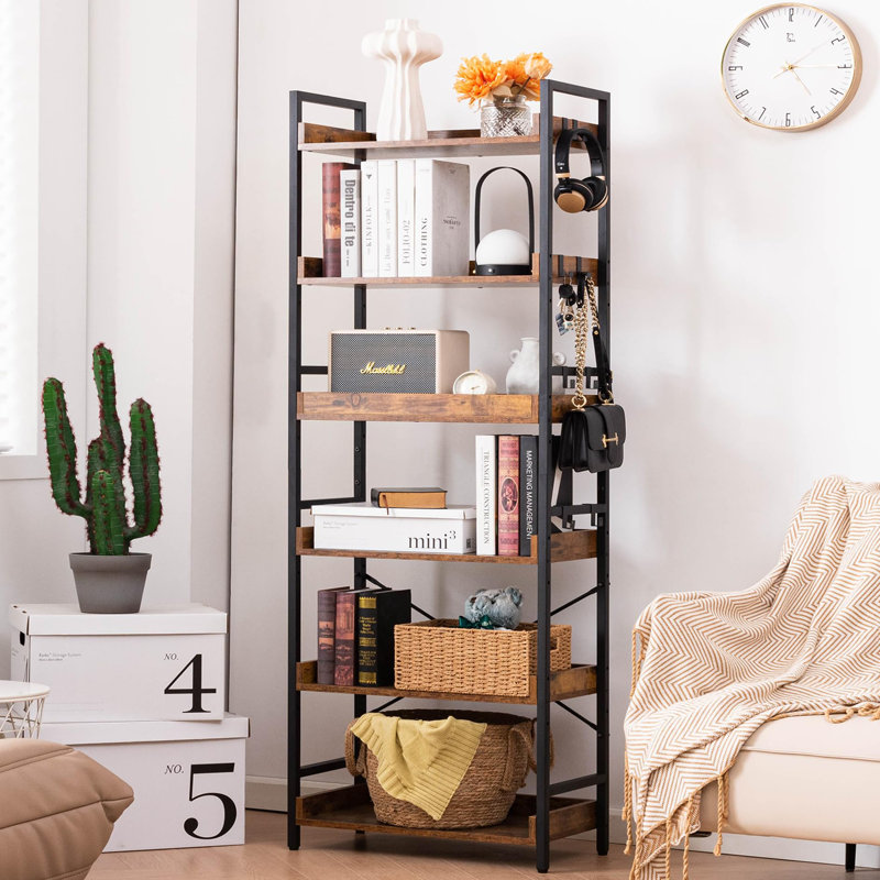 Bibliothèque à 6 tablettes ajustables, bibliothèque rustique