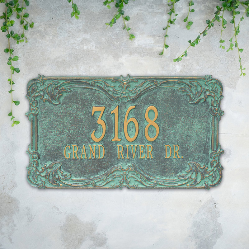 Plaque d'adresse murale sur 2 lignes Signature Series, Bronze, Oui, Vert-de-gris