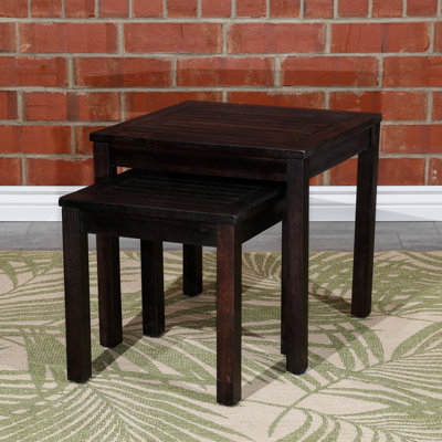2-Piece Eucalyptus Nesting Table Set, Espresso, Durable and Stylish for Outdoor Use, Space-Saving and Versatile