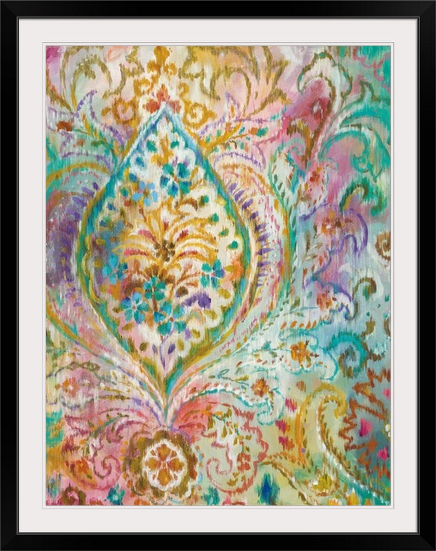 « boho motif cachemire ii », impression Danhui Nai, H 32 po x l 26 po x P 1 po, Cadre noir