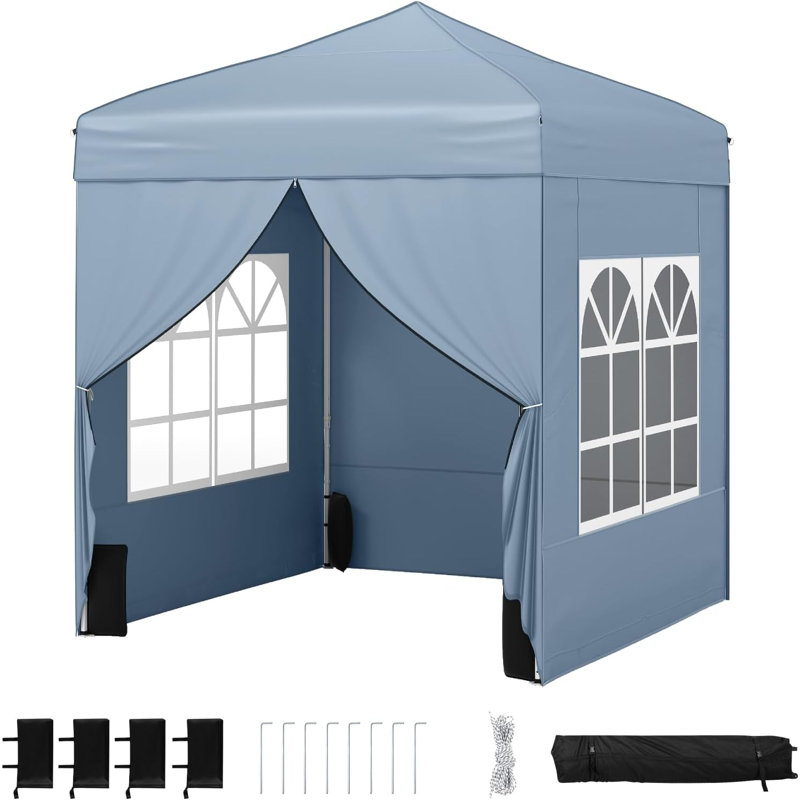 194x194cm Commercial Gazebo Tent with 4 Sidewalls, Grey