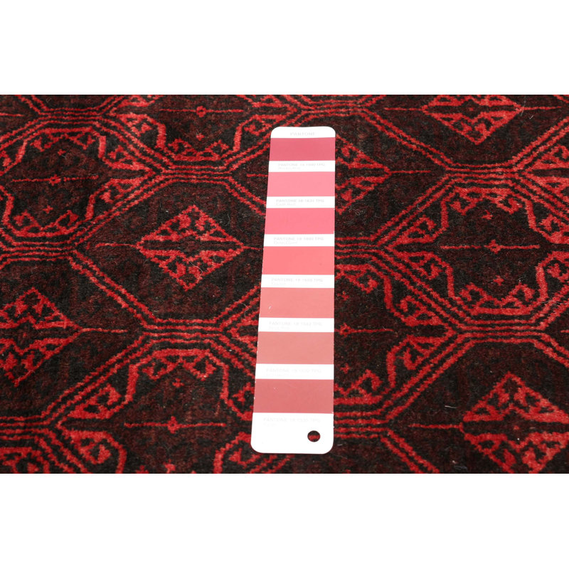 Tapis rouge foncé en laine noué à la main de conception unique 2 pi 11 po x 5 pi 7 po New Age