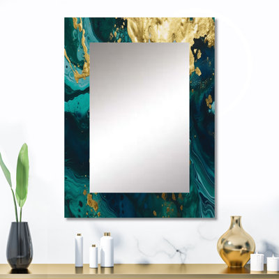 Teal and Gold Liquid Magic I - Modern Wall Mirror