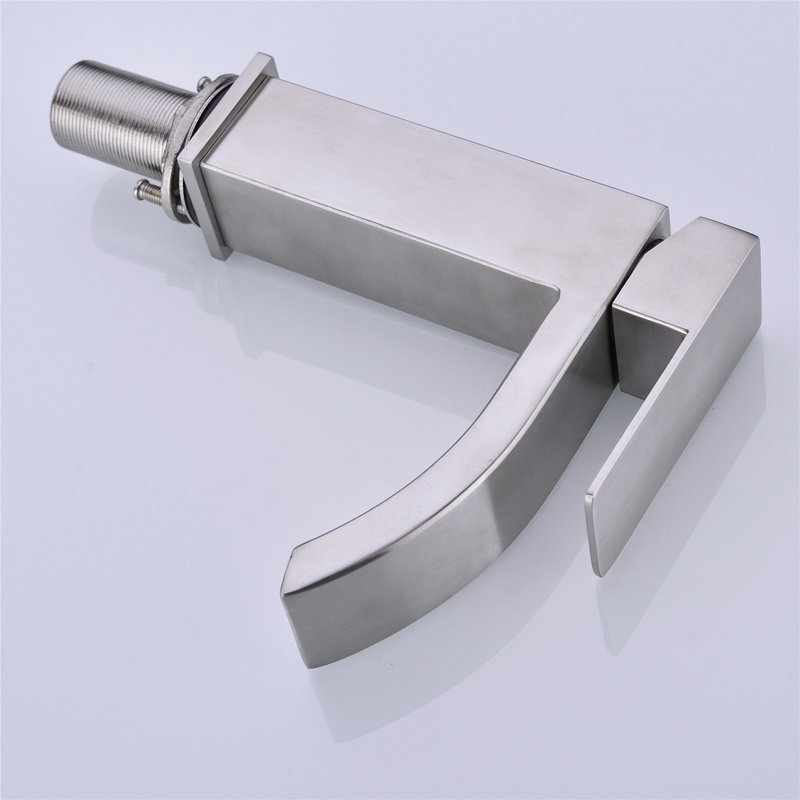 Robinet de lavabo de salle de bain à cascade, robinet de lavabo à poignée simple en nickel brossé avec bonde escamotable (avec trop-plein)