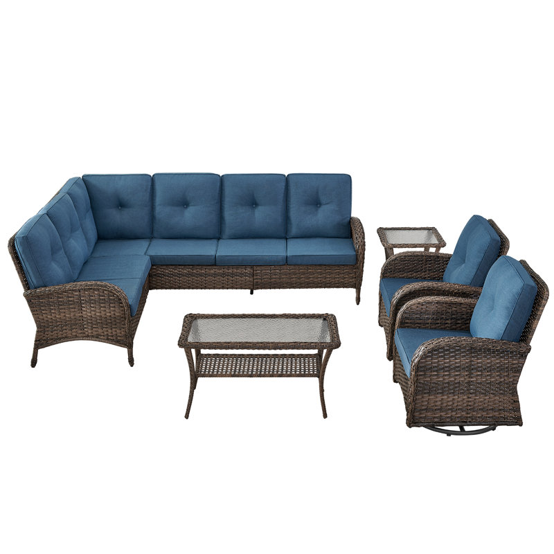 Ensemble de chaises pivotantes et pivotantes en osier pour conversation 6 pièces Serita Trym, Bleu