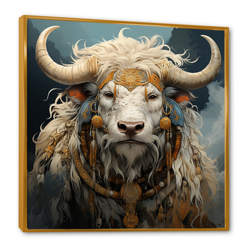 Silhouette baroque yak, H 24 po x l 24 po x P 1 po, Cadre flottant doré