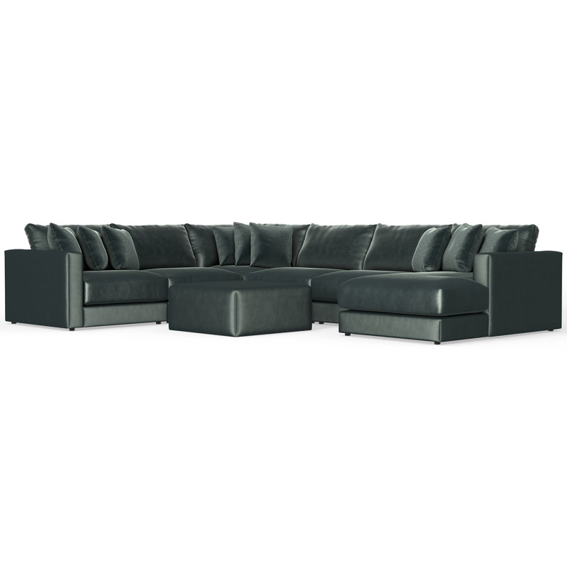 Canapé modulaire de 6 pièces avec 1 repose-pieds inclus Nyrie, Polyester vert