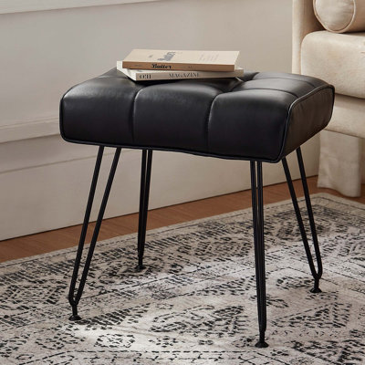 Faux Leather Upholstered Vanity Stool with Metal Legs by Mercer41