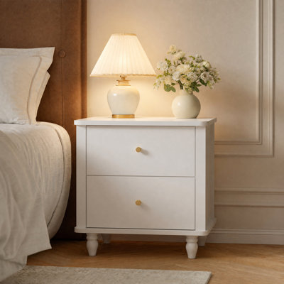 Modern Nightstand 2 Drawers White Round Knobs
