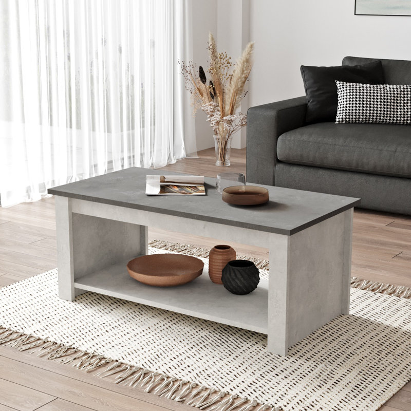 Table basse à tréteaux avec rangement, Gris clair, gris