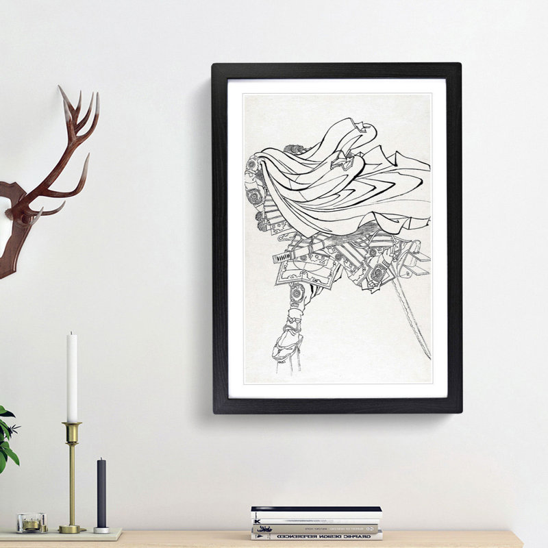Running Warrior by Katsushika Hokusai - Picture Frame Drawing Print, Black Framed, 36cm H x 27cm W x 2cm D