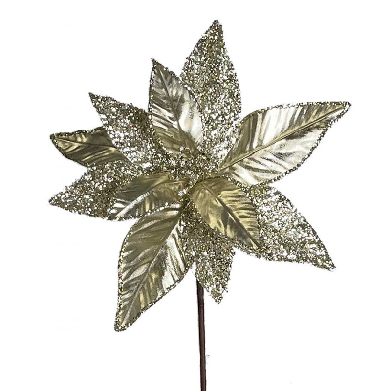 Fleur artificielle poinsettia argent métallique, Argent champagne