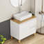 Lavabo de meuble-lavabo moderne 31,5 pouces avec 1 porte et 2 tiroirs, en bois massif naturel à fermeture douce, lavabo carré en céramique, blanc brillant pour salle de bain d'invité, 31,5 pouces, blanc