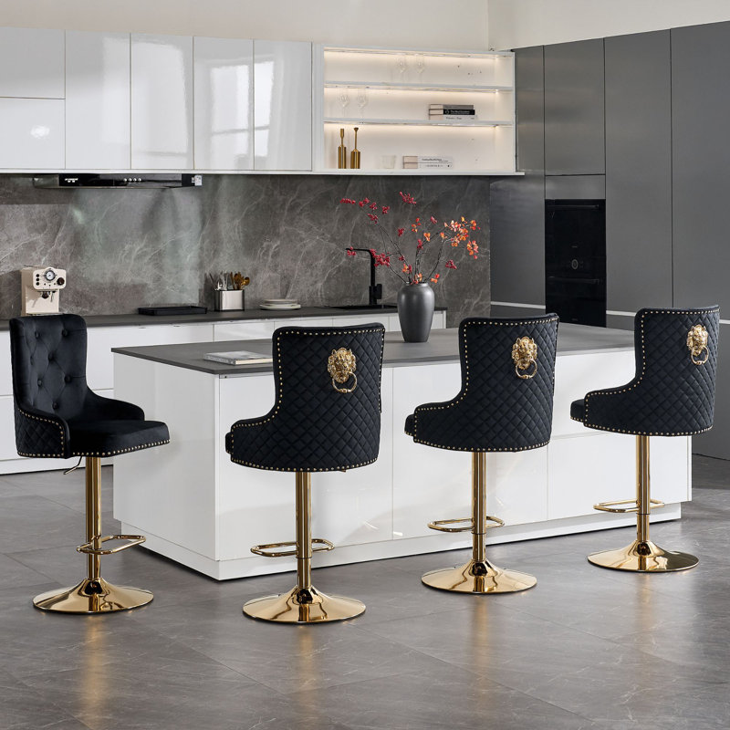 Set of 4 Swivel Upholstered Adjustable Height Counter Stool With Metal Frame, Black