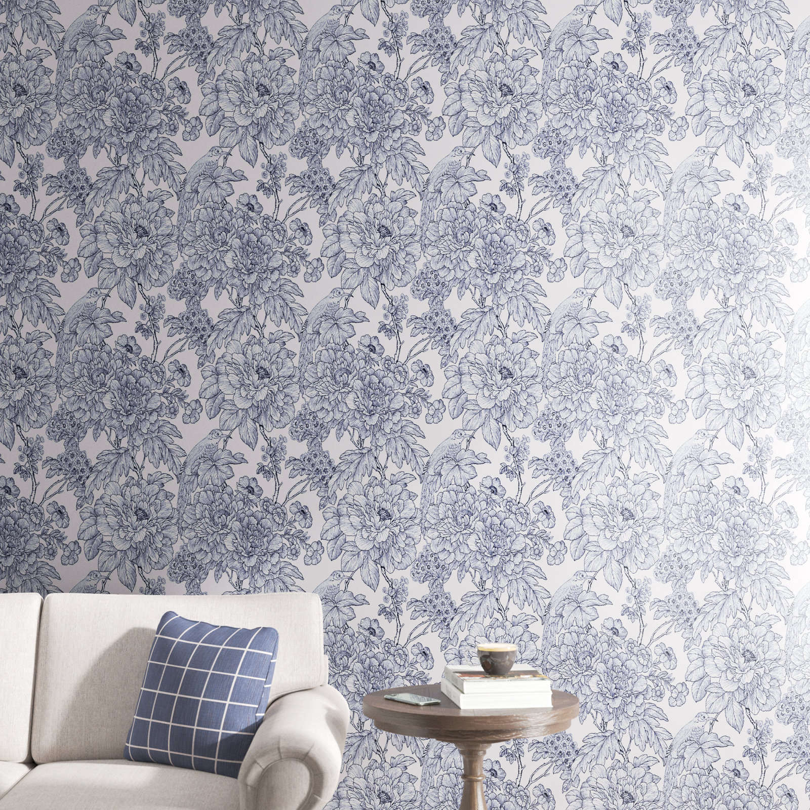 Vincie Peel & Stick Floral Wallpaper, Blue