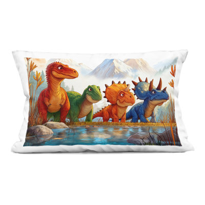 Dinosaur Friends In The Jungle Decorative Printed Throw Pillow, design by Wumples