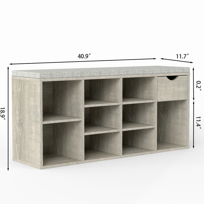 Storage Bench, Shoe Bench, Entryway Bench with Padded Cushion, Drawer and Open Compartments, Bench with Storage, 3 Tier Shoe Rack Bench