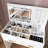 Flip Top Vanity Desk With LED Lighted Mirror & Built-In Outlet - Makeup Vanity Table With 2 Drawers, Open Storage, Hooks For Jewelry (No Stool Included)