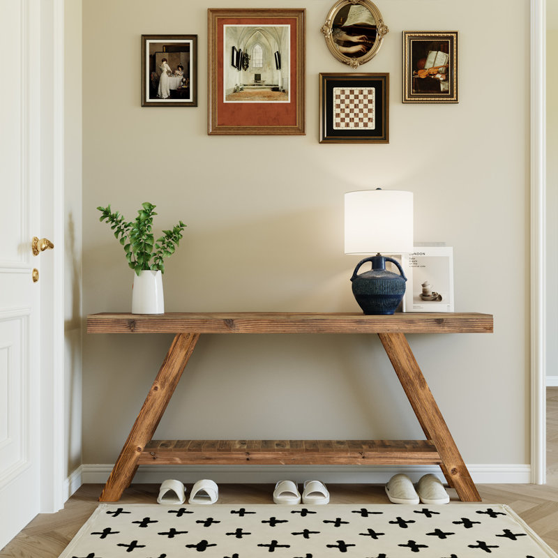 60" Naturally Weathered Reclaimed Solid Wood Console Table, Brown